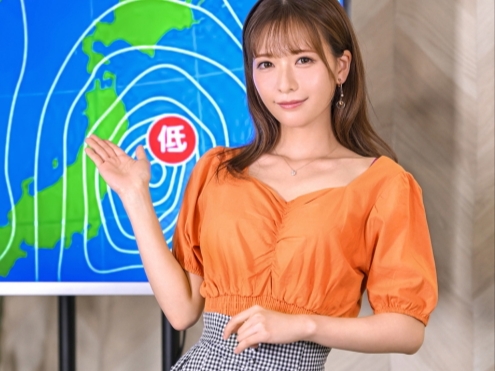 【キュートなお天気お姉さんの裏側】カメラの前では笑顔の彼女が、裏ではセクハラされまくり！肉棒を挿入され、羞恥心と快感に悶える姿が超エロい！普段とのギャップがたまらない！♡